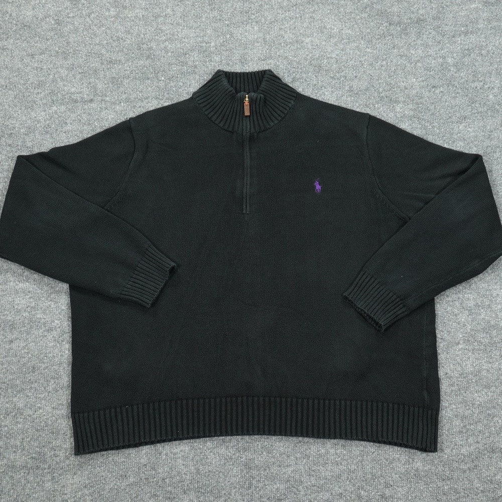 Polo Ralph Lauren Sweater Men XL Black Mock Neck Cotton 1/4 Zip Pullover